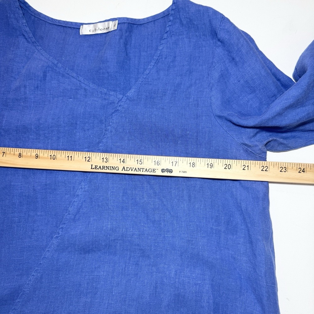 Cut Loose 100% Linen Dress Tunic XL Blue Coastal Lagenlook Casual Popover Shift - Picture 8 of 9